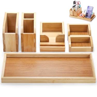 Imagem de Cididu Organizador de Mesa de Bambu, Estilo Minimalista, 7 Peças Ajustáveis, Suporte de Caneta, Caixas de Armazenamento e Acessórios para Escrivaninha