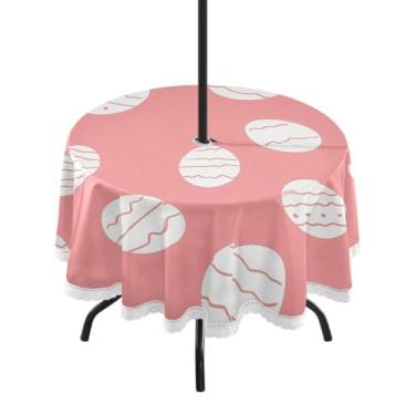 Imagem de Blueangle Toalha de mesa redonda impermeável com ovos de Páscoa de 152 cm com orifício para guarda-chuva - Tecido resistente à prova de sol para todos os climas para pátio, acampamento, piquenique(96)