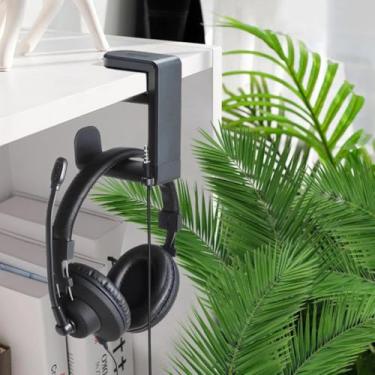 Imagem de 1 suporte giratório para fone de ouvido – suporte de fone de ouvido para jogos com gancho ajustável sob a mesa, rotação de 360 graus e clipe de gerenciamento de cabos