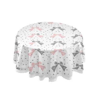 Imagem de SEHANY Toalha de mesa redonda com laço rosa de 152 cm, tecido lavável sem rugas, toalha de mesa decorativa de renda para restaurante, casamento, acampamento, festa de cinco de maio