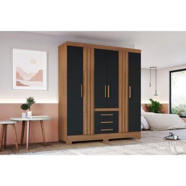 Imagem de Guarda Roupa Casal 6 Portas E 3 Gavetas C/ Pés Briz B375 Nature/preto - Henn