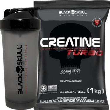 Imagem de Kit Creatina Turbo 1kg Coqueteleira Black Skull Alta Performance Força