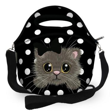 Imagem de Lancheira Térmica Em Neoprene Com Alça - ISOPRENE - Gatinho Poá-Unissex