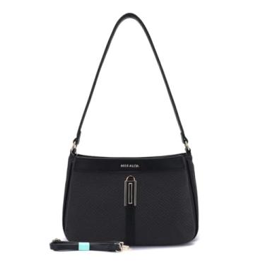 Imagem de Bolsa de ombro feminina Hobo Bolsa transversal mini bolsa com alças duplas e bolsos com vários zíperes para organização, Preto