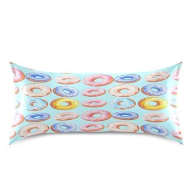 Imagem de xigua Fronha de cetim colorida donuts para cabelo e pele lavável à máquina almofada de cetim refrescante king capa de travesseiro com fecho de envelope, 50,8 cm x 101,6 cm