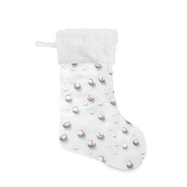 Imagem de Wassud Meia de Natal fofa com bolas de beisebol brancas de 45,7 cm para decoração de lareira e cornija de lareira pacote com 2