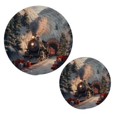 Imagem de Wassud Um conjunto de tripé de trem para pratos quentes, suportes de panela redondos de algodão, almofadas quentes, porta-copos elegantes, decoração de cozinha e acessórios, 2 peças