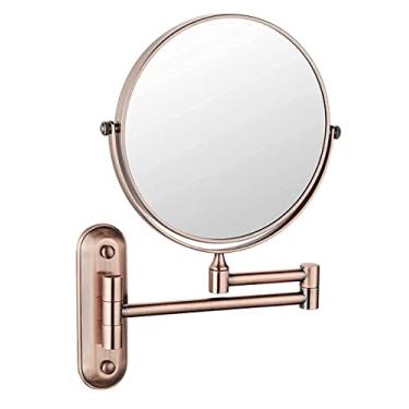 Imagem de Espelho de banho espelho cosmético ampliação 1X/5X montado na parede espelho de maquiagem ajustável braço duplo estendido espelho de banheiro 2 faces