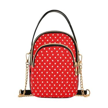 Imagem de CEBUGI Bolsa tiracolo feminina clutch bolsa de telefone branca de bolinhas elegante bolsa de ombro com alça de corrente removível