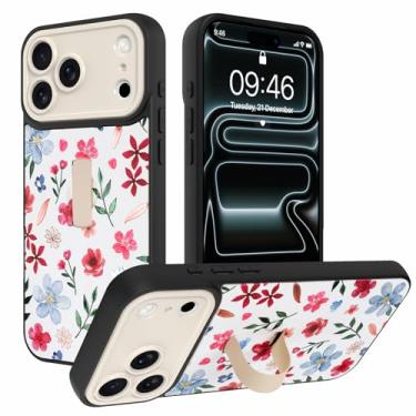 Imagem de AIGOMARA Capa para iPhone 17 Pro Max com alça de dedo com suporte de flor colorida estampa floral TPU macio amortecedor rígido de policarbonato traseiro antiqueda à prova de choque capa fina com
