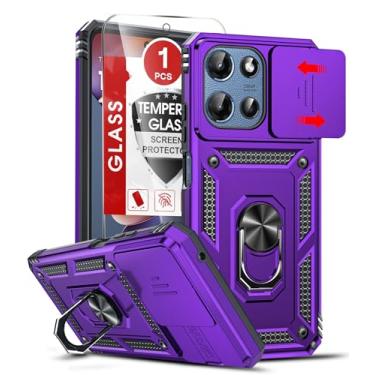 Imagem de LeYi Capa para celular Motorola Moto G-Play 2026/Moto G 2026: com protetor de tela de vidro e capa de câmera deslizante, capa protetora de nível militar com suporte de anel magnético para Moto G5G