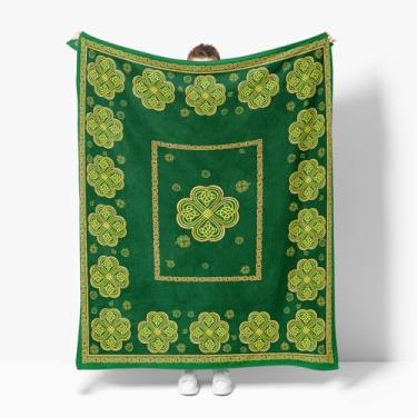 Imagem de Horaldaily Cobertor de flanela para o dia de São Patrício, nó celta trevo Estilo de alívio, macio, felpudo, aconchegante, cobertores de lã para sofá, cama, descanso, presentes ideais para crianças e