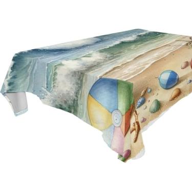 Imagem de Burbuja Toalha de mesa divertida para cena de praia, toalha de mesa retangular, anti-rugas, grossa para decoração de jantar, cozinha, festa, 137 x 183 cm