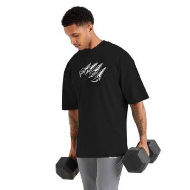 Imagem de Camiseta Oversized de Algodão Masculina Ideal para Academia e Esportes Gola Redonda Preta-Masculino
