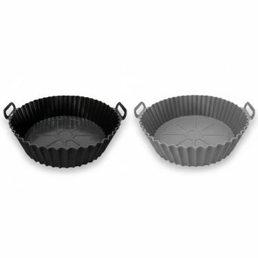 Imagem de Kit 2 Forma de Silicone Antiaderente Cesto para Air Fryer com Alça Preto e Vermelho
