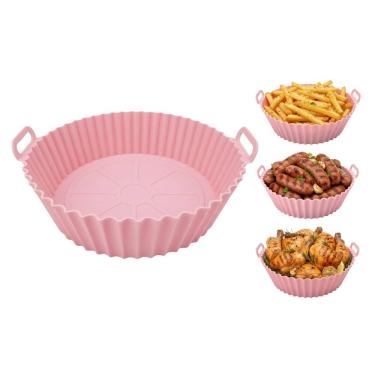 Imagem de Forma de Silicone Antiaderente para Air Fryer – Cesto Reutilizável com Alças, Compatível com Forno e Micro-ondas