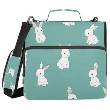 Imagem de Burbuja Pasta de fichário com zíper Bunny com 3 anéis com lixa expansível e alça de ombro para laptop de 13 polegadas, vários bolsos para trabalho de escritório