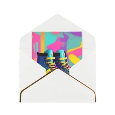 Imagem de Patins coloridos retrô estampados cartões comemorativos para todas as ocasiões cartões de notas em branco versáteis com envelopes 11,4 x 15,2 cm