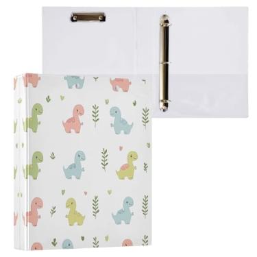 Imagem de Qilmy Organizador de fichário redondo de dinossauro de desenho animado, fichário de 3 anéis com prancheta (carta A4), fichário fofo para material de escritório escolar 99