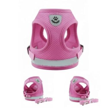 Imagem de Colete Peitoral Premium Reflexivo com Guia para Cães e Gatos, Material Respirável, Brilha no Escuro, Ajuste Seguro com Fivela e Mosquetão (ROSA, S)