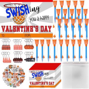 Imagem de Gosodeny 28 Set Valentine's Day Gifts Bulk Basketball Party Favors Basketball Hoop Pens Gift Set Keychains Stickers Card Sports Fans Party Prize Gifts Basketball Theme Supplies