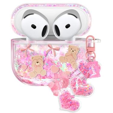 Imagem de Joyleop Capa protetora de silicone rígido para Airpods 4 para Airpods 4ª geração 2024 com design elegante de urso e laço para Airpods 4ª geração 2024