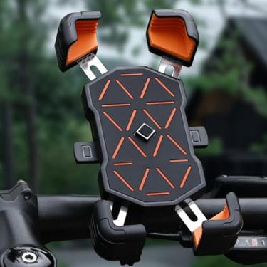 Imagem de Suporte universal de telefone de bicicleta para bicicletas e motocicletas para todos os telefones de 11,4 a 18,3 cm, suporte antivibração para mountain bikes (laranja)