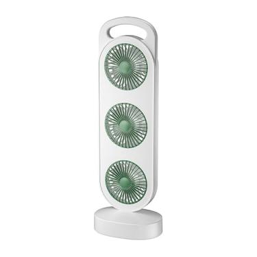 Imagem de Ventilador de torre portátil com 3 turbinas, modo brisa natural, alimentado por USB, branco e verde