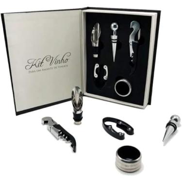 Imagem de Kit Sommelier para Vinho com 5 Peças, Aço Inox, Inclui Bloco de Anotações,Abridores e Saca Rolhas, Abridores de Garrafa, Abridores de Garrafas de Baixo Esforço