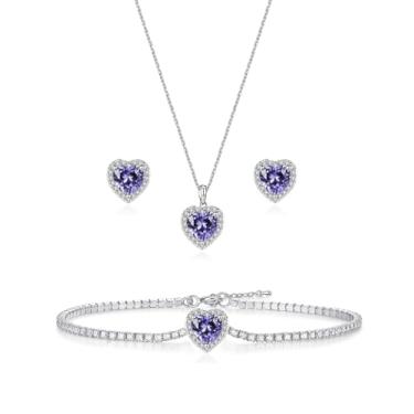 Imagem de UDYLGOON Conjunto de joias de coração de zircônia cúbica LOVE Conjunto de brincos e pulseira para mulheres Dia dos Namorados, festa de casamento, presente de aniversário, one size, Cobre, Zircônia