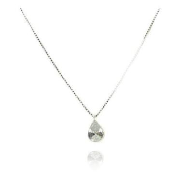 Imagem de Gargantilha 50 Cm Ponto De Luz Gota Prata Legitima 925