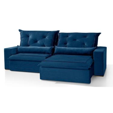 Imagem de Sofá 6 Lugares Retrátil e Reclinável Molas Espuma Soft Azul