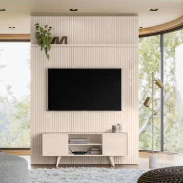 Imagem de Painel Tv 65 Pol 179cm Ripado Valen E Rack Bancada Korelli M20 - D'rossi Calacata(brilho)-off White(brilho)