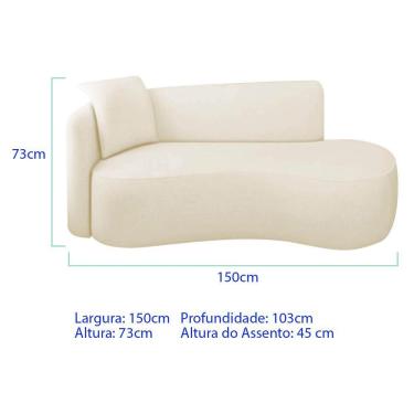 Imagem de Divã Recamier Suíça Curvo Sala Recepção 150cm Lado Direito Bouclé Branco