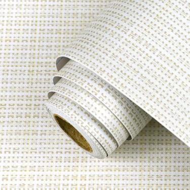 Imagem de Papel de parede texturizado bege em tecido de grama, tecido de linho sintético, 60 x 1,198 cm, papel de parede de tecido sintético, impermeável, autoadesivo, removível, para armários de parede e