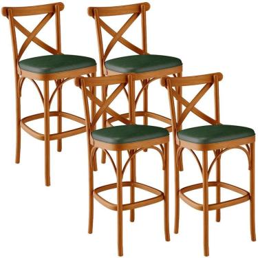 Imagem de Kit 04 Banquetas Altas Cozinha Bancada Sala Jantar Estofada ávila L02 Couríssimo Verde Musgo - Lyam