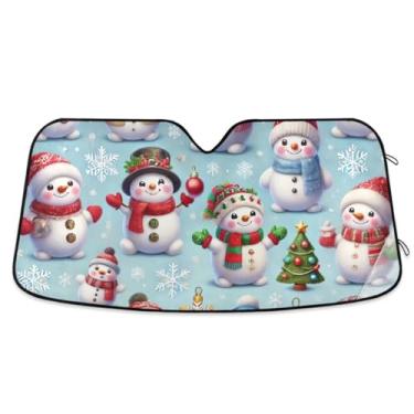 Imagem de Guarda-sol festivo boneco de neve carro para-brisa refletor UV auto janela frontal sombra solar mantém seu veículo fresco