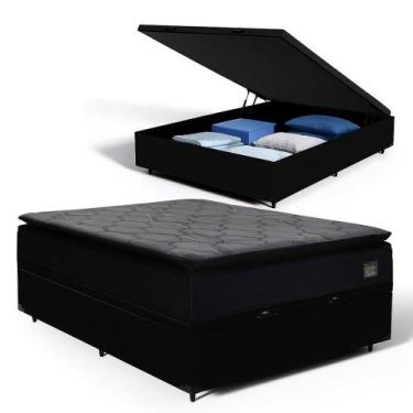 Imagem de Cama Box Com Baú Casal Preto + Colchão Casal D45 Espuma 138cm - Hellen