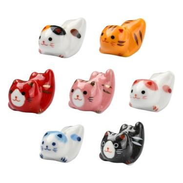 Imagem de LiQunSweet 7 peças, 7 cores, porcelana de cerâmica, lindas contas em forma de gato, animais de estimação, gatinho, animais, espaçador, miçangas, para joias DIY, pulseira, colar, brinco, artesanato