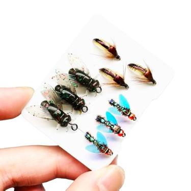 Imagem de Qievcrme 9 peças de pesca com moscas molhadas, biônica, minhocas/mariposas/moscas artificiais, insetos, moscas, salmão, truta, robalo, anzol, isca de pesca com mosca (estilo D (estilos de moscas))