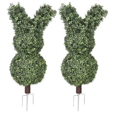 Imagem de QIANYUN Topiaria de coelhinho de buxo – Árvore de coelho artificial resistente a UV de 91 cm para decoração de Páscoa, topiária de buxo falso para uso externo/interno, jardim, varanda, pátio, topiaria
