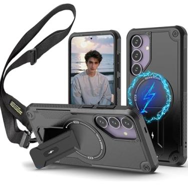 Imagem de Fofvccv Capa magnética para Samsung Galaxy S25 FE transversal com suporte, capa protetora resistente à prova de choque resistente com alça de ombro ajustável para Galaxy S25FE DJ preta
