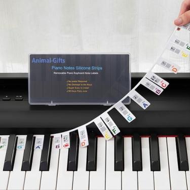 Imagem de Adesivos removíveis de teclado de piano para iniciantes, etiquetas removíveis de notas de teclado de piano acessórios para aprendizagem, 88 teclas 61 teclas tamanho completo feito de silicone, sem