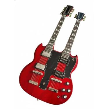 Imagem de Double Neck Electric Guitar 12 String and 6 Solid Mahogany Body Rosewood Fretboard Trans Red