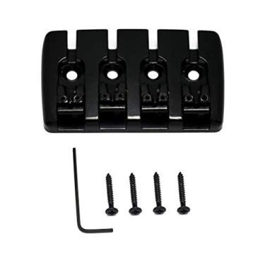 Imagem de Rubatone Selas ajustáveis de 4 cordas Bass Bridge Tailpiece Top Load com parafusos para baixo elétrico Jazz Bass P peças pretas.