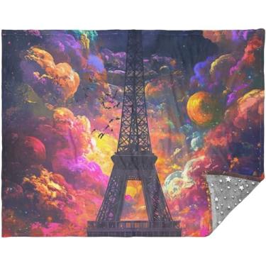 Imagem de TSENQUE Manta colorida de Paris personalizada Torre Eiffel para sofá de sofá para mulheres e homens, cobertores quentes cinza 178 x 139 cm