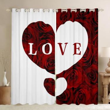 Imagem de Cortina de janela com padrão de amor, cortinas florais rosa para decoração de quarto de crianças, meninas, adolescentes, mulheres, casais, namorados, dia dos namorados, cortinas de janela vermelhas