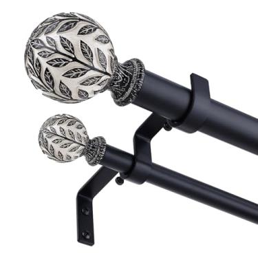 Imagem de Wolistsa Varões de cortina duplos de madeira de bordo preto para janelas de 3 a 176 polegadas (3 a 14,6 pés), mastro decorativo de cortina resistente de 2,5 cm com acabamentos de imitação de grão de