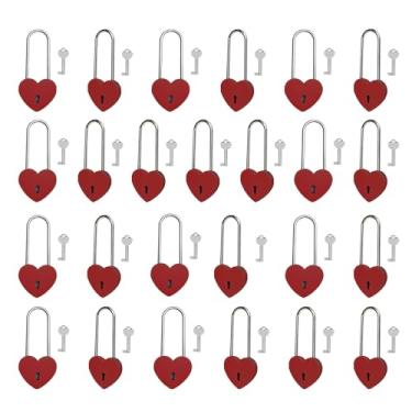 Imagem de Gradleen 25 peças de cadeado de coração único vermelho de 8,5 cm com chave, cadeado de amor de 50 mm para ponte Lovelock, caixa de joias, livro diário, caixa de cartão