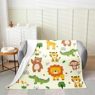 Imagem de Cobertores de flanela de animais amarelos zoológicos, cobertor de lã de animais selvagens, crianças, meninas, meninos, adolescentes, safári, tigre, felpudo, moderno, luxuoso, cobertor de ovelha para